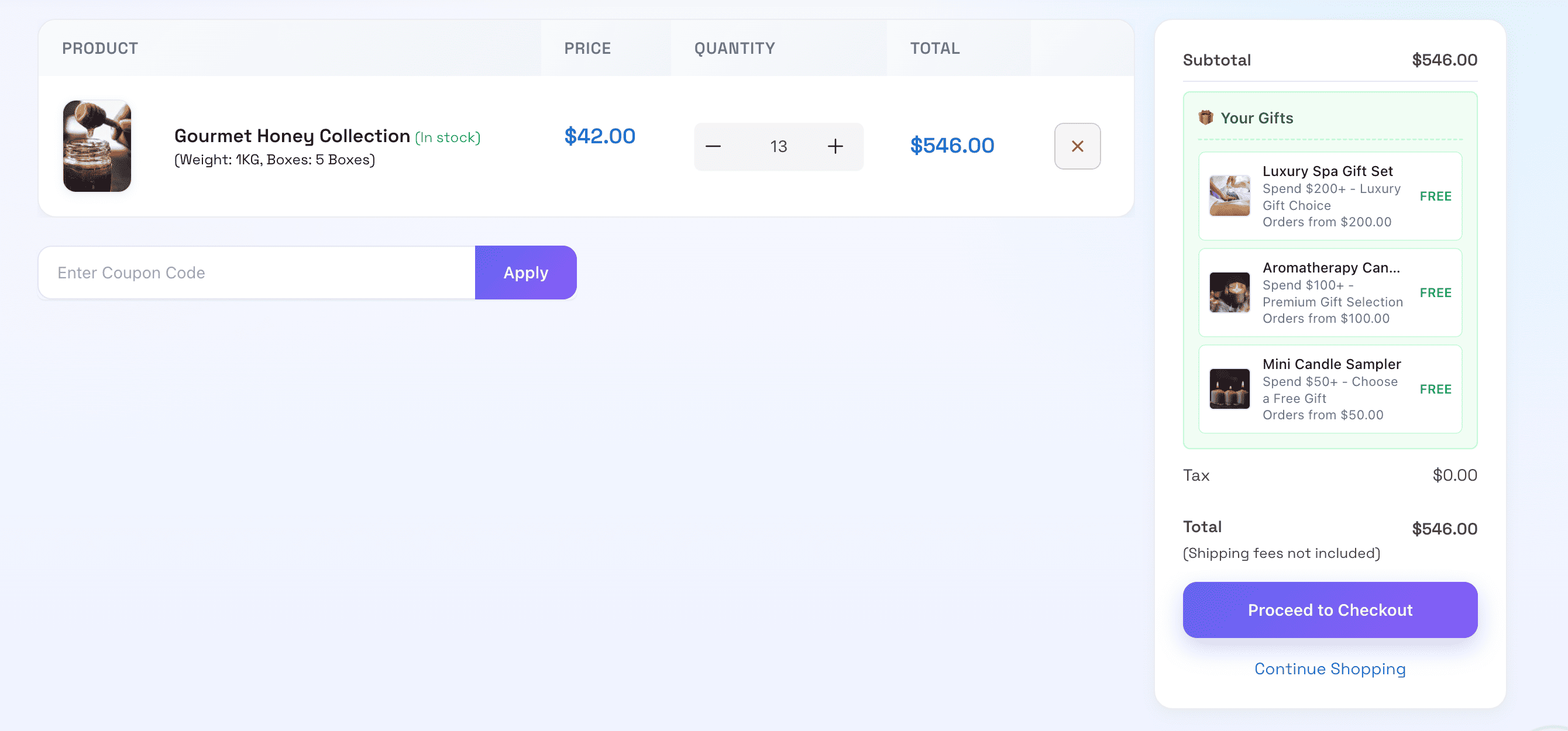 Gift Selection at Checkout